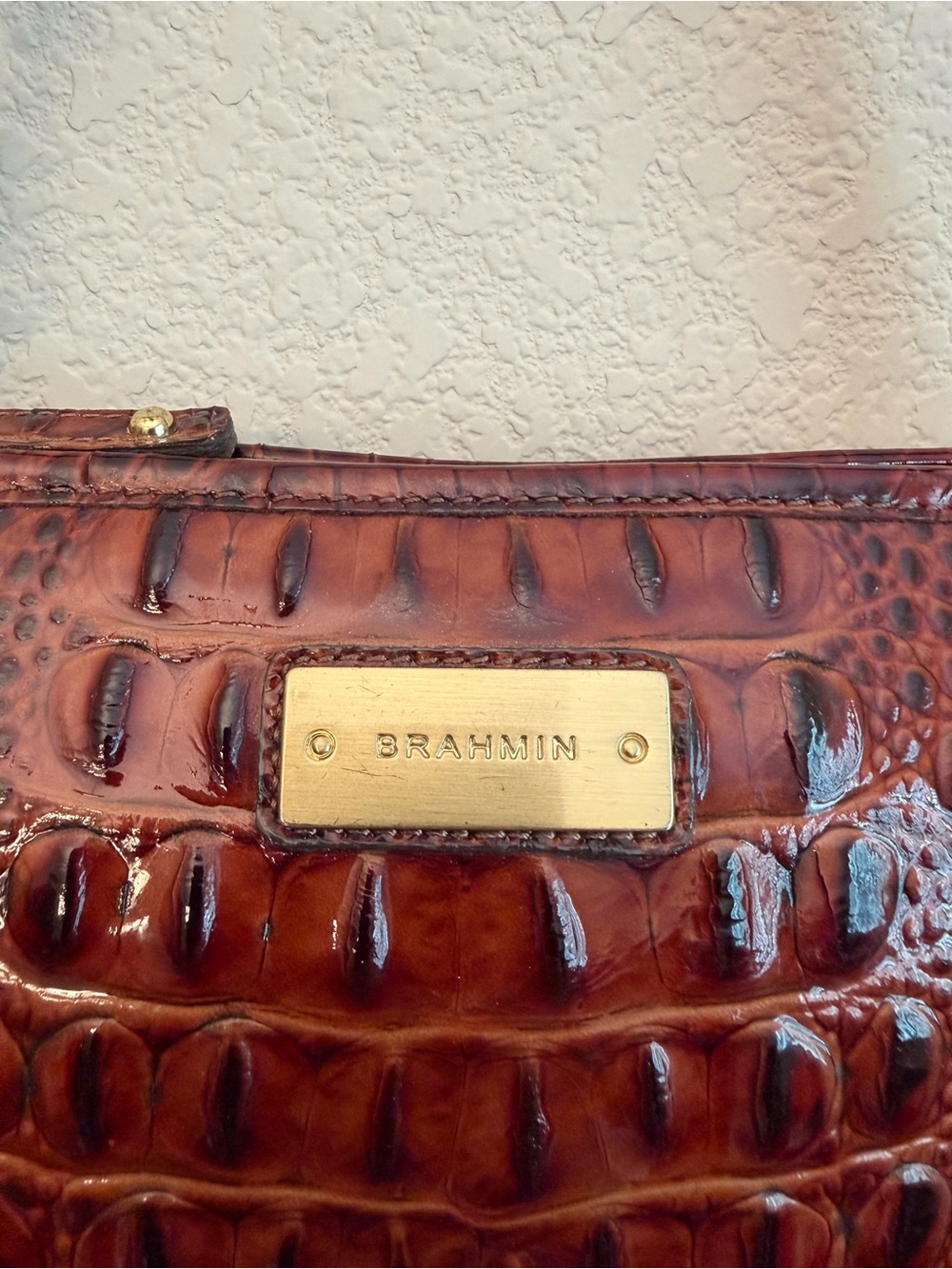 Brahmin Brown Croc-Embossed hand held with Gold Hardware 9x5x2 - Picture 4 of 13